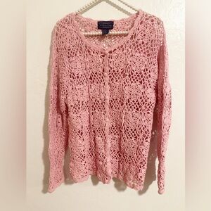 Willow Ridge Pink Crochet Cardigan Size L